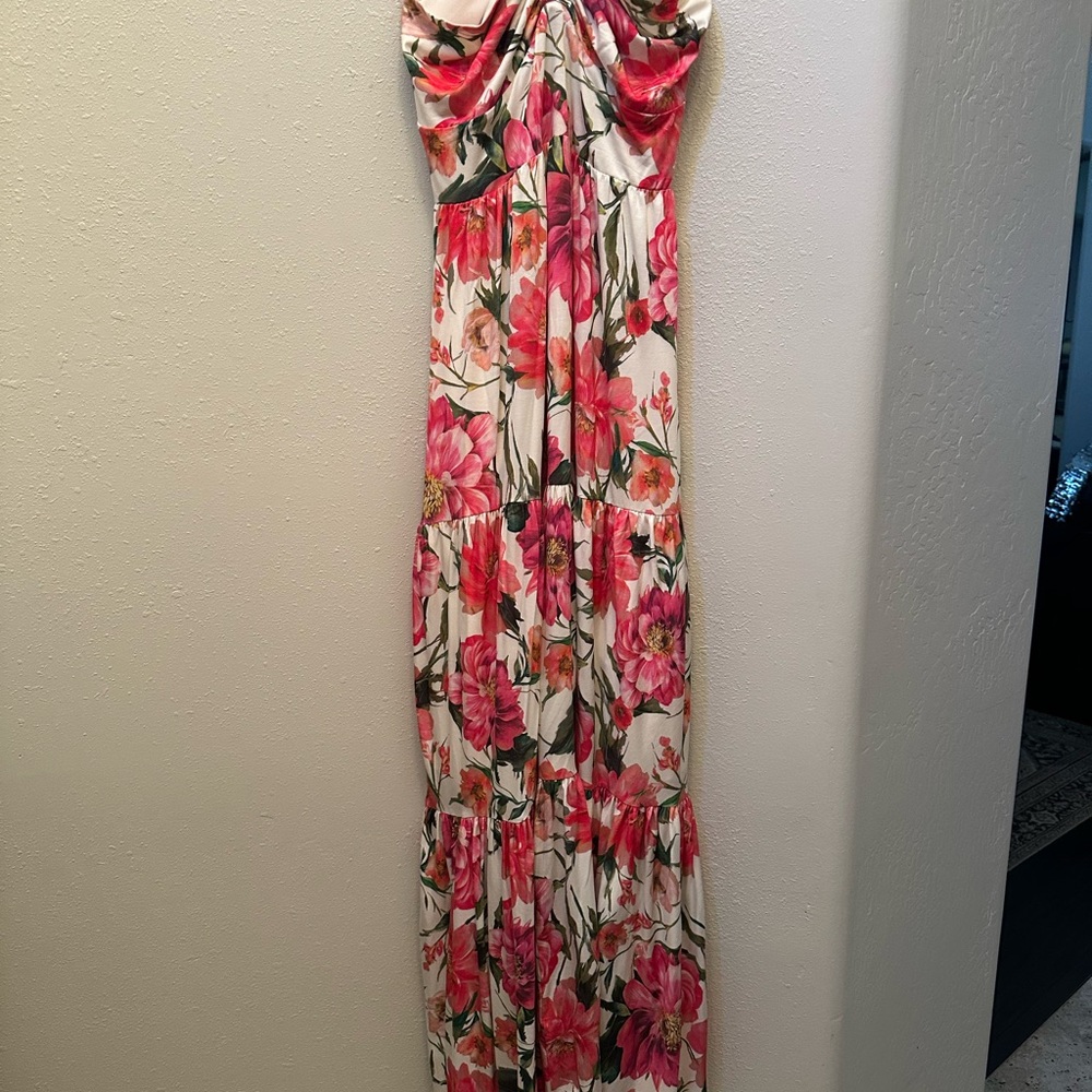 Express Pink and White Ruched Tie Front Sundress